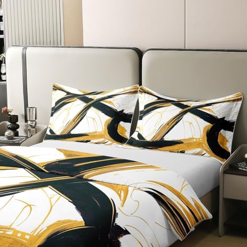 Feelyou Black Beige Gold Duvet Cover 100% Cotton Twin Size Abstract
