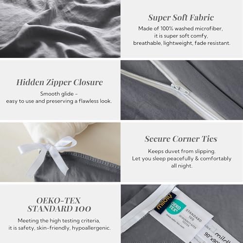 MILDLY Duvet Cover King Ultra Soft Comforter Cover Set 3pcs, Dark Grey
