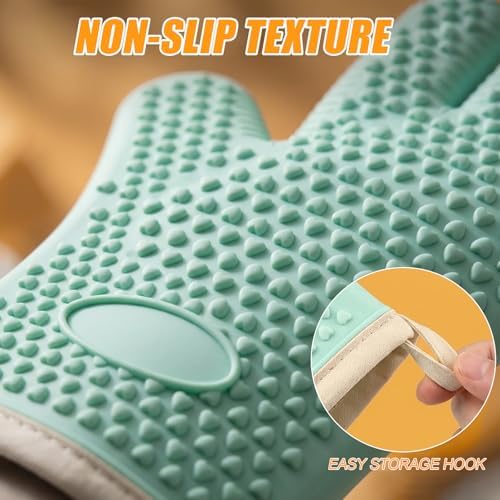 2Pack Heat Resistant Oven Mitts for Grilling and Baking, Non-Slip