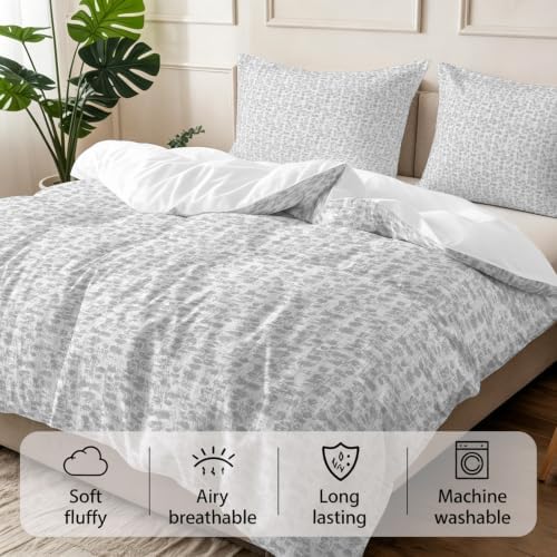 3 Pieces Bedding Set Queen Size, Vintage Gray Soft Duvet Covers Set
