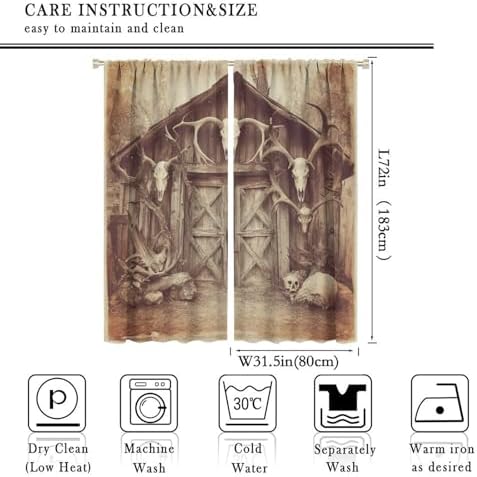 Minimalist Wooden Blackout Window Curtain Panels, Brown Antler Rod