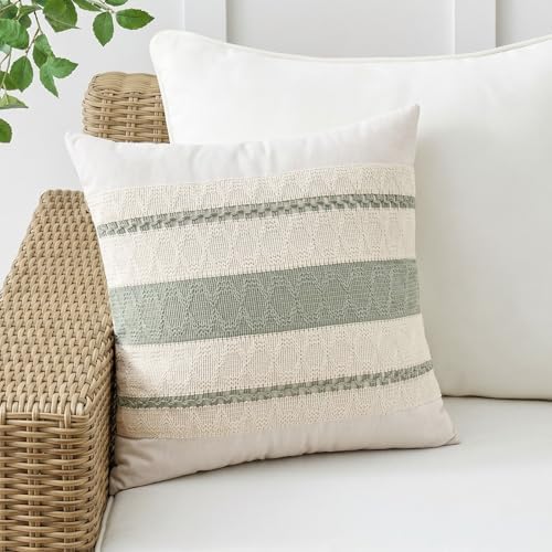 Fancy Homi Set of 2 Sage Green Boho Decorative Throw Pillow Covers
