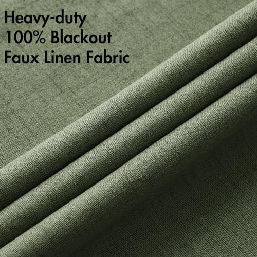MIULEE 100% Blackout Linen Curtains for Bedroom 52x96 Inches Olive