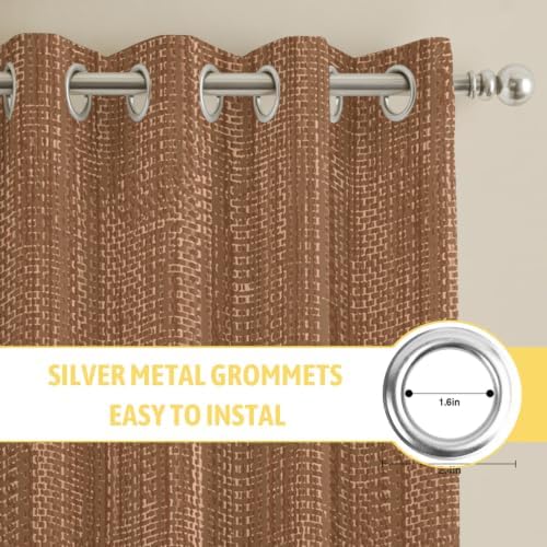 Brown Linen Texture Window Curtains 96 Inch Length 2 Panels Set
