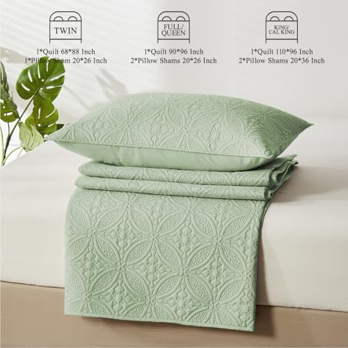 WURUIBO Full/Queen Quilt Set Sage Green, Microfiber Lightweight