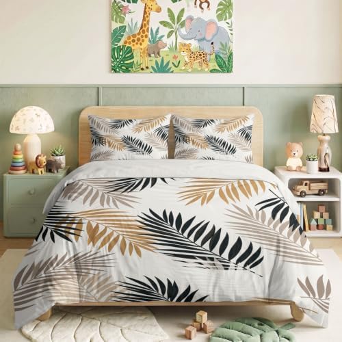 King Duvet Cover Set Soft Microfiber Bohemia Palm Leaves