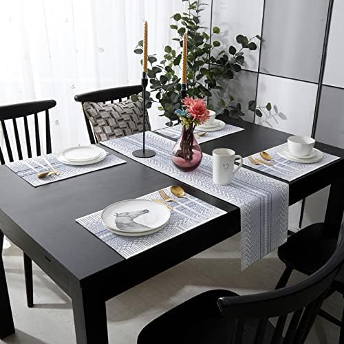 Geometric Table Mats Set of 4 With Table Runner 90 Inches Long,Cotton