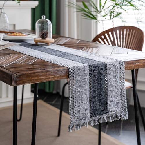 Macrame Table Runner Grey Boho Table Runners with Tassels 12x71in
