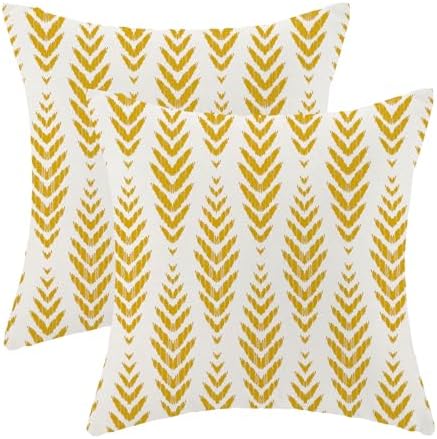 Mustard Yellow Boho Pillow Covers 20 x 20 Inch Set of 2 Herringbone