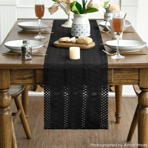 Artoid Mode Black Woven Farmhouse Hollow Table Runner 12x120 Inch