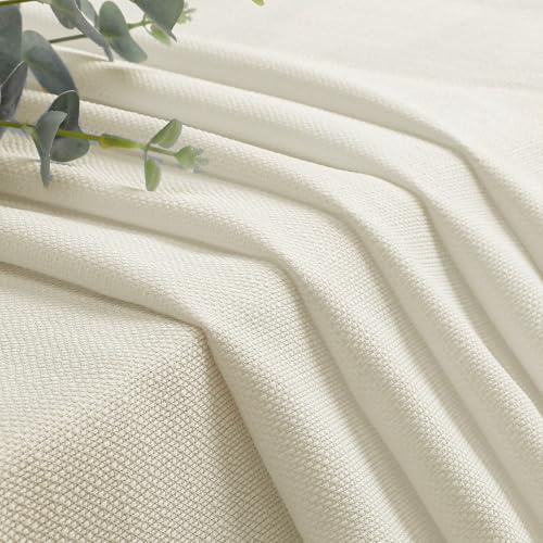 OWENIE Bob Ivory Linen Curtains 63 Inch Length 2 Panels Set for Living