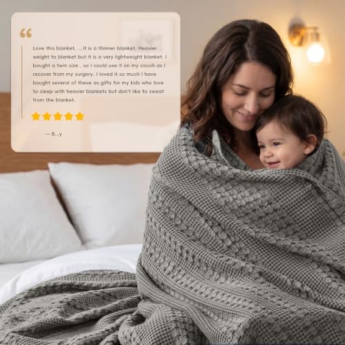PHF Lightweight 100% Cotton Waffle Blanket for Bed, King, Dark Grey