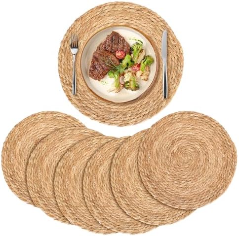 FYSUIMU 12 Pcs Round 13 Inch Fall Woven Placemats Rattan Wicker Place