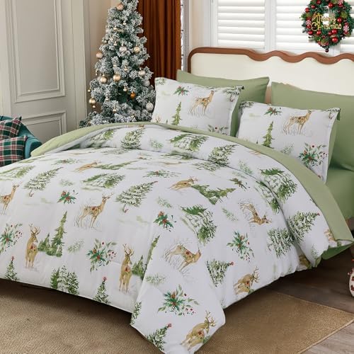 Luxudecor Christmas Duvet Cover Set King Size 3 Pieces,White Christmas