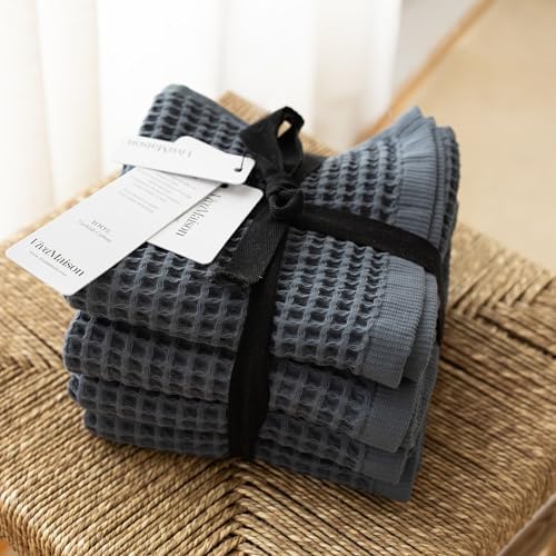 Waffle Hand Towels for Bathroom Set of 4, Brown, 20x35