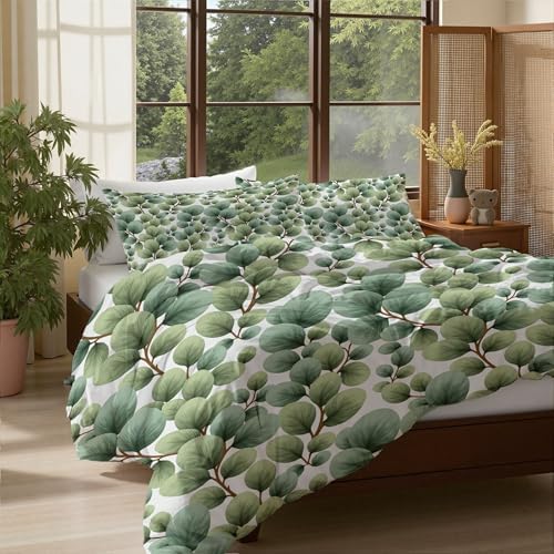 Duvet Cover Queen Size - Reversible Eucalyptus branches Duvet Cover