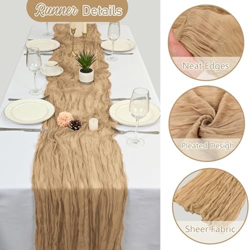 10 Pack Beige Cheesecloth Table Runner 10FT Boho Gauze Fabric Cheese