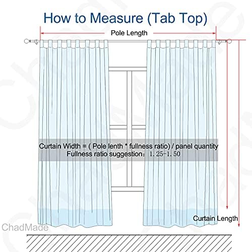 ChadMade Tab Top Sheer Curtain 96 Inch Length Natural Linen Drape for