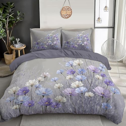 Hand-Painted Flower Cluster Duvet Cover King 3Pcs, Breathable