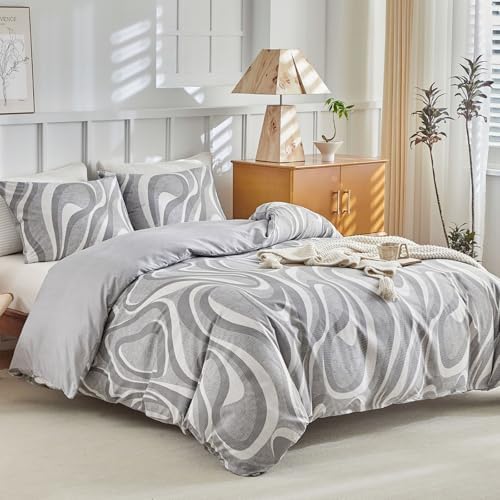 Lekesky Grey Duvet Cover Queen Size, Abstract Geometric Print Queen