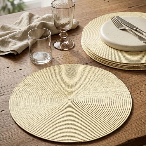 AHHFSMEI Round Braided Placemats Set of 8 15 Inch Beige Table Mats
