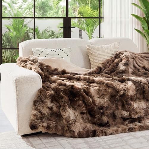 Lotus Karen Faux Fur Throw Blanket Tie-Dye Dark Coffee - Big Bubble
