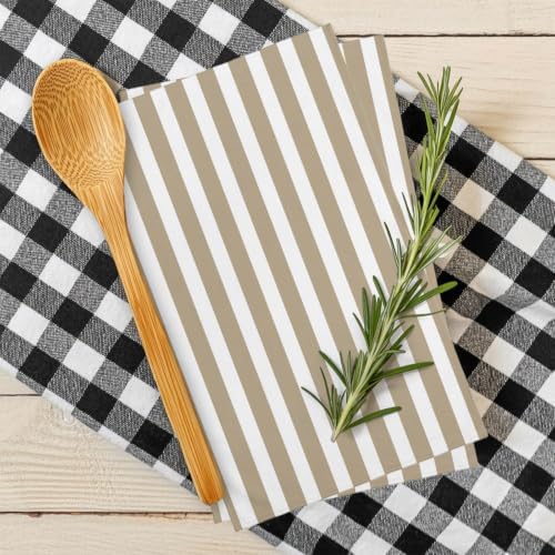 Khaki and White Striped Kitchen Towels Set of 3, Gradient Geometric