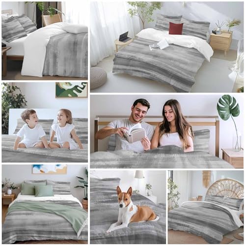 Duvet Cover Set Queen Gray Black Gradient Abstract 3 Piece Bedding Set