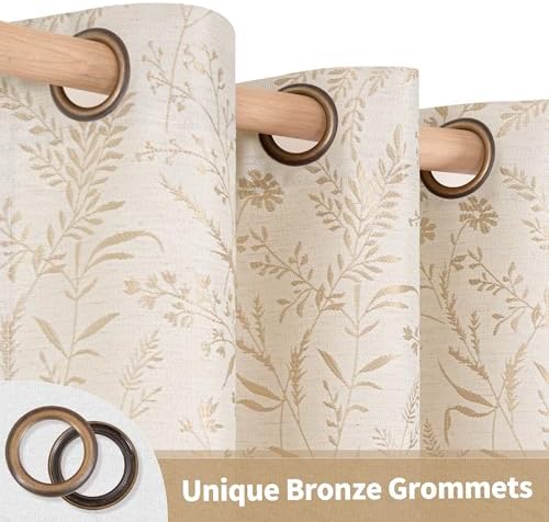 BGment Oatmeal Linen Floral Pattern Curtains 52 x 84 Inch 2 Panels