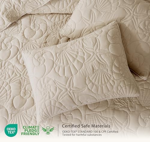 WDCOZY Coastal Beach Beige Twin Size Quilt Bedding Sets, Nautical