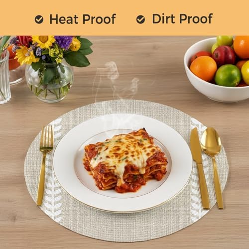 Minimalist Oatmeal Stripe Round Braided Placemats Set of Set of 8 Heat