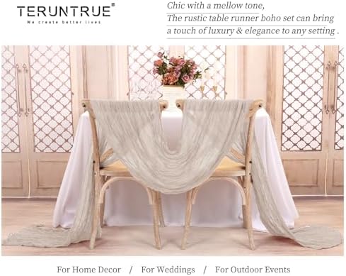 Teruntrue 10 Pack Taupe Cheesecloth Table Runner 17x108 Inch, Boho