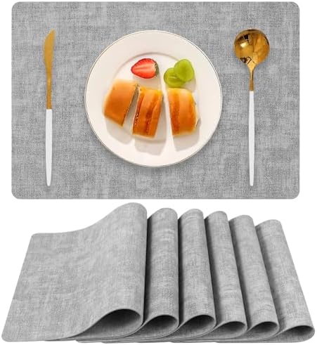 Faux Leather Placemats Set of 6 (Light Grey)