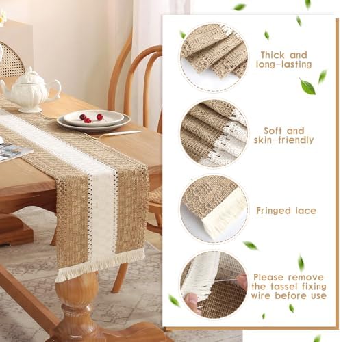 Boho Placemats Set of 6,Table Runner with Matching Round Woven