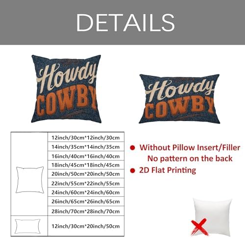 Howdy Throw Pillow Covers Set of 2, Western Rustic Cowboy Flourish