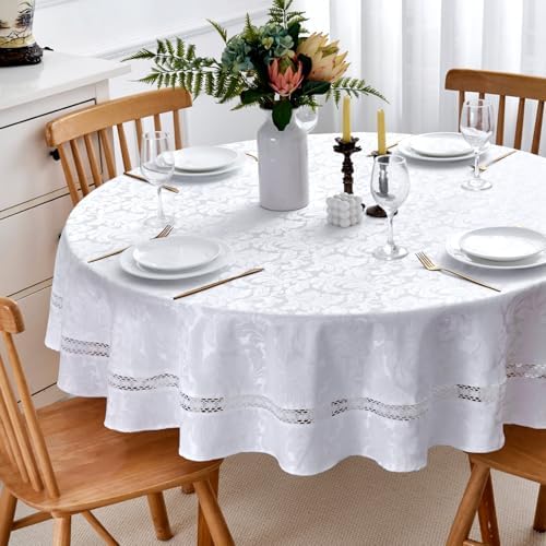 EHouseHome Heavy Duty Fabric Tablecloth with White