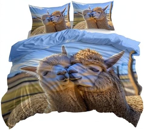California King Duvet Cover Set Animals Alpacas in Love Soft