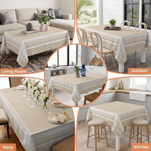 Rustic Burlap Linen Waterproof Tablecloth Rectangle Washable Table