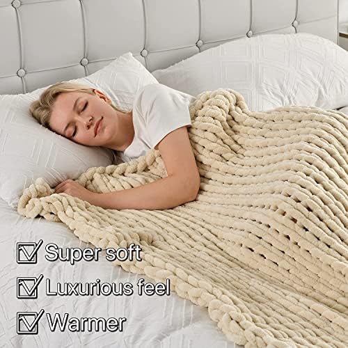 Maetoow Tighter Version Chenille Chunky Knit Blanket Throw,50×60,Beige