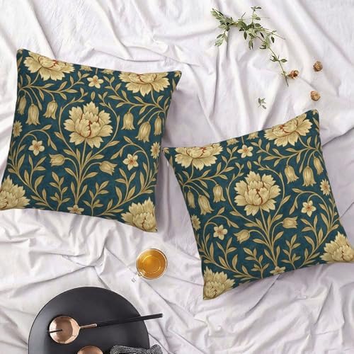 Blue Brown Red Vintage Floral Decorative Pillow Covers 18x18 Inch Set