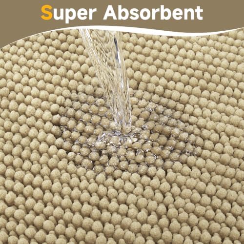 Ophanie Beige Bathroom Rugs Sets 2 Piece,Soft Chenille Bath Mat,Non