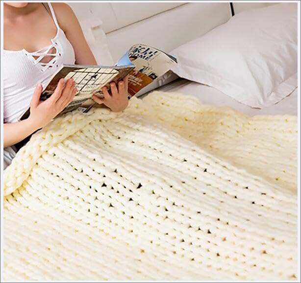 Chunky Knit Blanket Throw Cotton Throw Blanket 100% Handmade Warm &