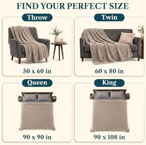 PAVILIA Soft Lightweight King Size Fleece Blanket for Bed, Taupe