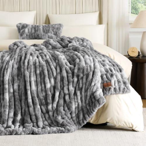 Cozy Bliss Double-Sided Soft Faux Fur Throw Blanket,60"x80", ie-Dye