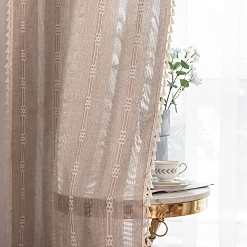 Deeprove Boho Curtains 84 Inches Long for Bedroom, Taupe Cotton Linen