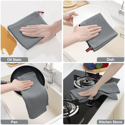 Homaxy 12 Pack 100% Cotton Kitchen Towels and Dishcloths Set, Grey