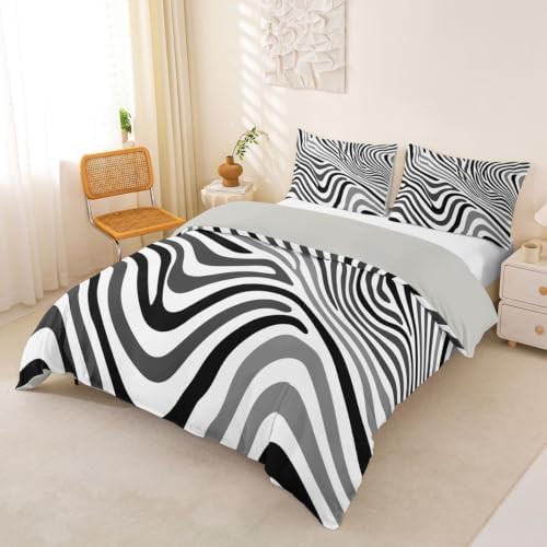 Erosebridal Modern Gray and Black Striped King Duvet Cover for Adults