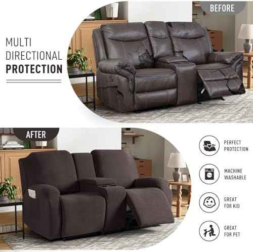 KinCam Loveseat Recliner Slipcover with Console, Chocolate