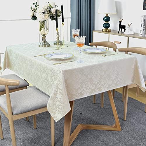 SASTYBALE Ivory Jacquard Damask Rectangle Tablecloth, 60 x 102 Inch