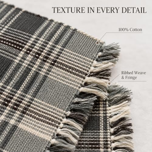 Woven Cotton Placemats Set of 6, Ribbed Fringe Table Mats for Dining
